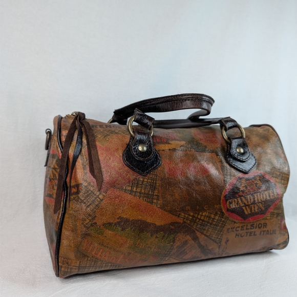 Maurizio Taiuti Vintage Italian Leather Hotel Label Bowler Bag Barrel Satchel - Picture 13 of 16